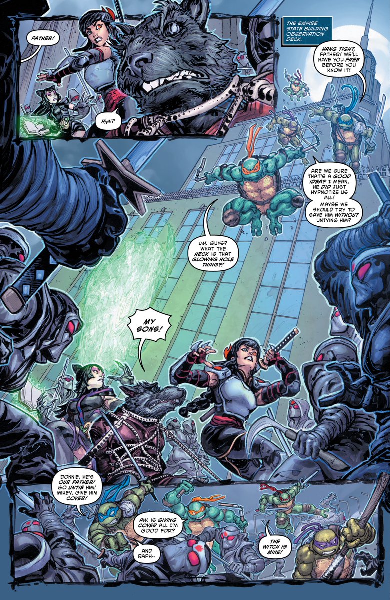 IDWPublishing's tweet image. "Dials up the action while also moving the plot forward in interesting ways." @comicwatchhq

High atop New York City, a battle rages for Splinter’s soul!

#TeenageMutantNinjaTurtles #17 is at LCS!

#TMNTComics #NCBD #NewComics #TMNT @tmnt @geneluenyang @Freddieart @Fero_arts