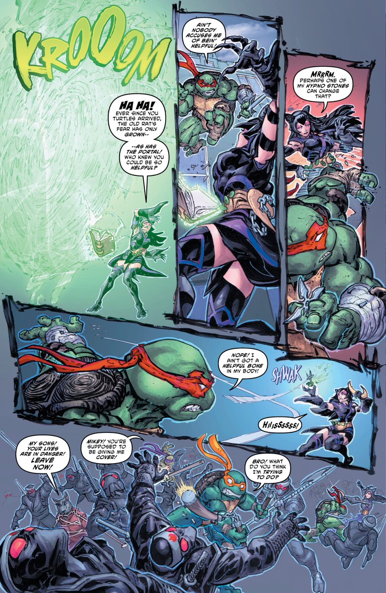 IDWPublishing's tweet image. "Dials up the action while also moving the plot forward in interesting ways." @comicwatchhq

High atop New York City, a battle rages for Splinter’s soul!

#TeenageMutantNinjaTurtles #17 is at LCS!

#TMNTComics #NCBD #NewComics #TMNT @tmnt @geneluenyang @Freddieart @Fero_arts