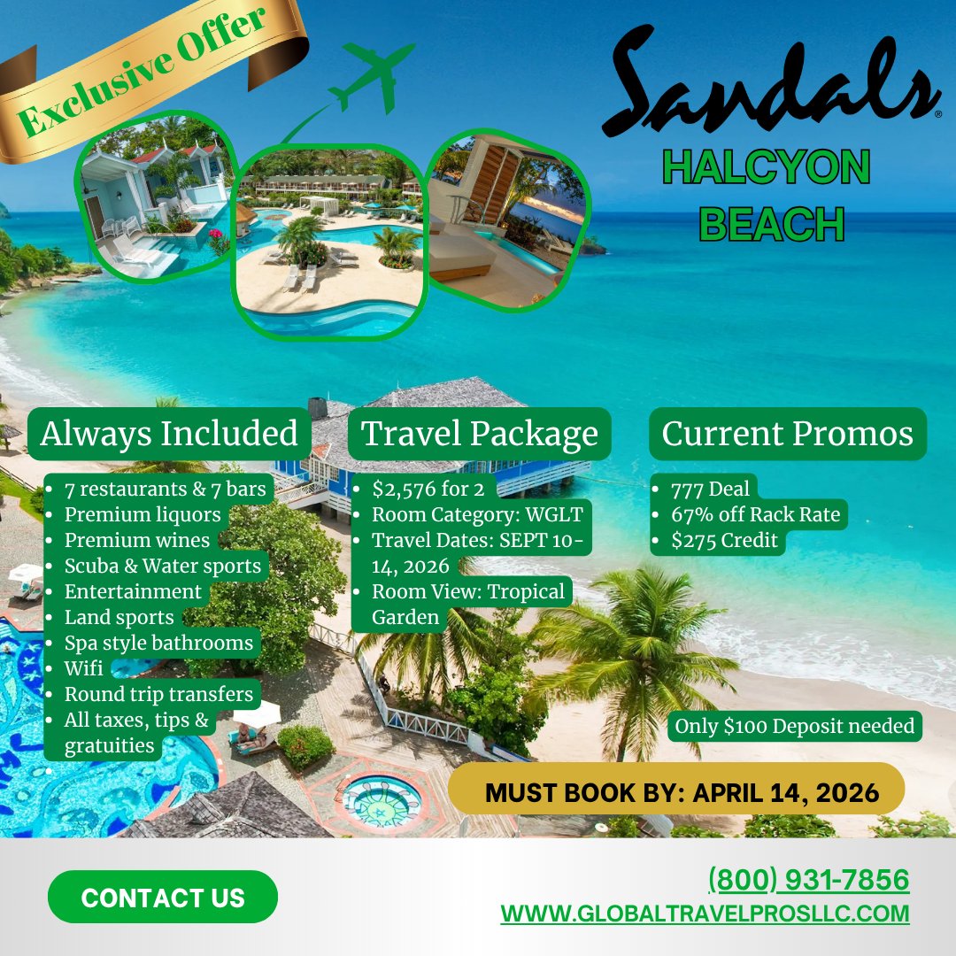 CPGTP's tweet photo. Dreaming of a Caribbean escape? 🏝️ Limited-time Sandals deals with up to 72% off + resort credits! Starting at $2,500+ for two. Book by April 14, 2026! ✈️🌊

#SandalsResorts #LuxuryAllInclusive #CaribbeanVacation #CouplesTravel #TravelDeals #RomanticGetaway #BeachVacation... https://t.co/a3Yoer5HPr