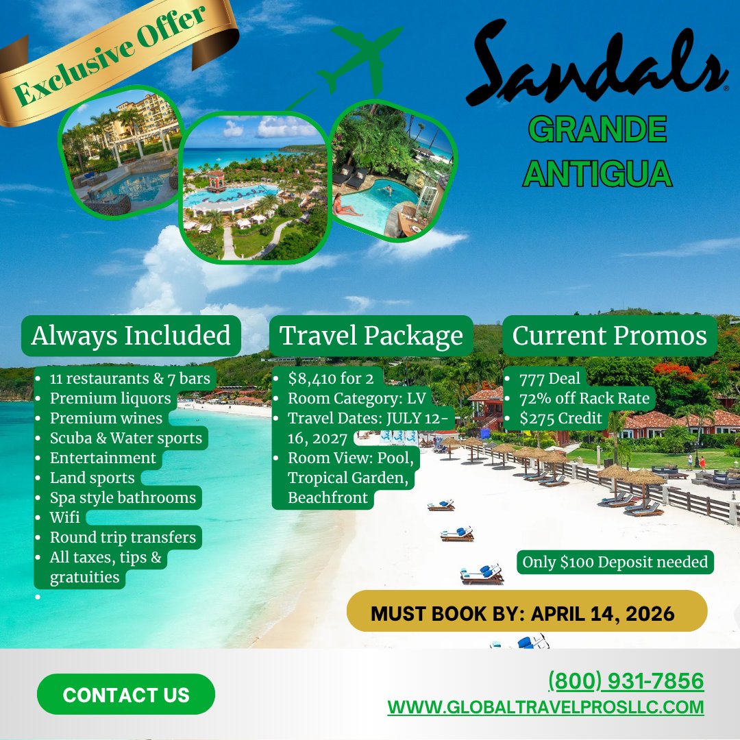 CPGTP's tweet photo. Dreaming of a Caribbean escape? 🏝️ Limited-time Sandals deals with up to 72% off + resort credits! Starting at $2,500+ for two. Book by April 14, 2026! ✈️🌊

#SandalsResorts #LuxuryAllInclusive #CaribbeanVacation #CouplesTravel #TravelDeals #RomanticGetaway #BeachVacation... https://t.co/a3Yoer5HPr