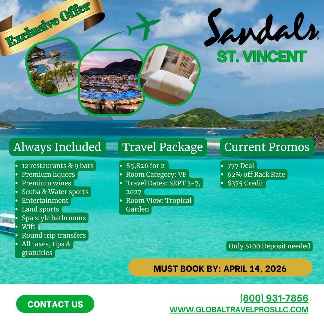 CPGTP's tweet photo. Dreaming of a Caribbean escape? 🏝️ Limited-time Sandals deals with up to 72% off + resort credits! Starting at $2,500+ for two. Book by April 14, 2026! ✈️🌊

#SandalsResorts #LuxuryAllInclusive #CaribbeanVacation #CouplesTravel #TravelDeals #RomanticGetaway #BeachVacation... https://t.co/a3Yoer5HPr