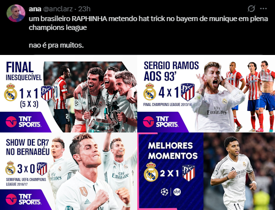 kr8srmcf's tweet photo. Um time espanhol REAL MADRID eliminando o Atletico Madrid em plena Champions League.

Não é para muitos. https://t.co/wEW7URczlr