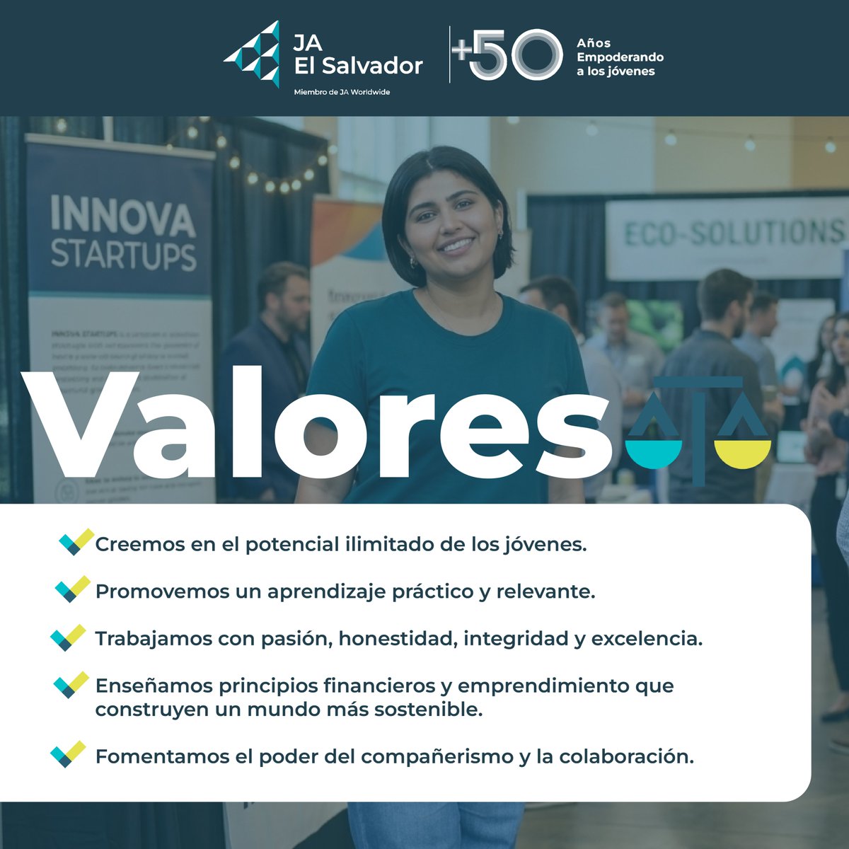 _jaelsalvador's tweet image. ¿Qué nos mueve en Junior Achievement El Salvador? 🇸🇻🚀

La pasión por la enseñanza y el deseo de ver a nuestros jóvenes triunfar. Nuestros valores son la promesa que hacemos a cada estudiante y aliado. ¡Juntos somos más fuertes! 💙💡

#JuniorAchievement #Valores #Emprendimiento