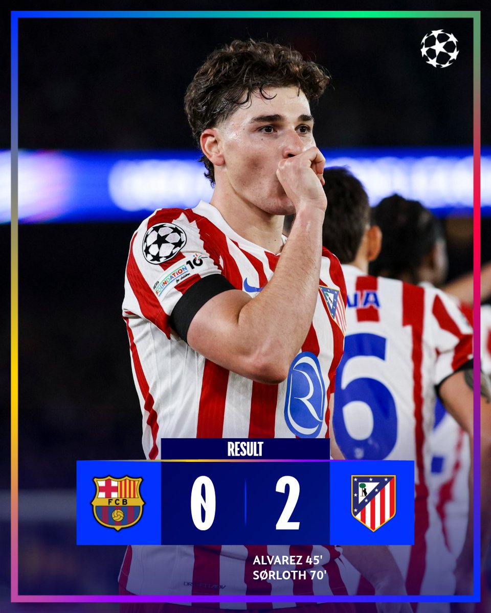 FootbolPulse's tweet photo. Atletico de Madrid take a lead with two goals at First leg.
#UCL https://t.co/DTs9ilZGkv