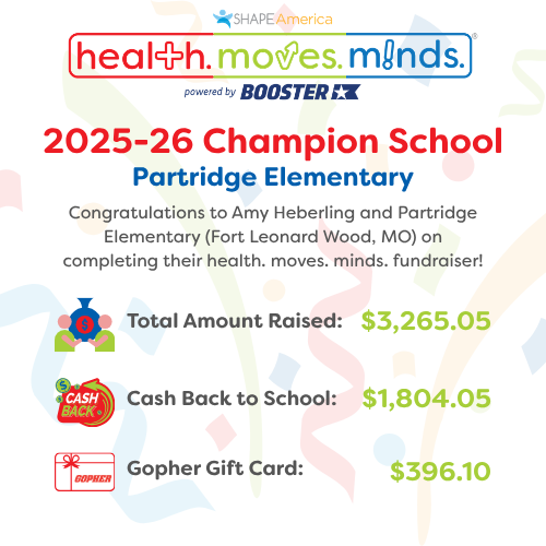 First-time success! 🎉
Patridge Elementary (MO) raised $3K+ in their first health. moves. minds. fundraiser. Great work by Amy Heberling &amp; students! 👏
#healthmovesminds #schoolfundraising #physed #healtheducation