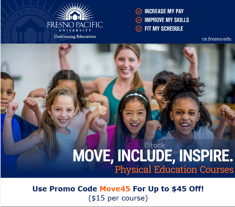 CoachBuddFB's tweet photo. PE Teachers &amp; Coaches sign up to take Extended Ed Courses with my wife @DBballet through Fresno Pacific University.  Earn credits to increase your salary schedule placement in your district!  From Disc Golf to E-Sports!  $45 Discount Code with Move45.
https://t.co/Sq09kbn5ov https://t.co/4W0hdiCPvX