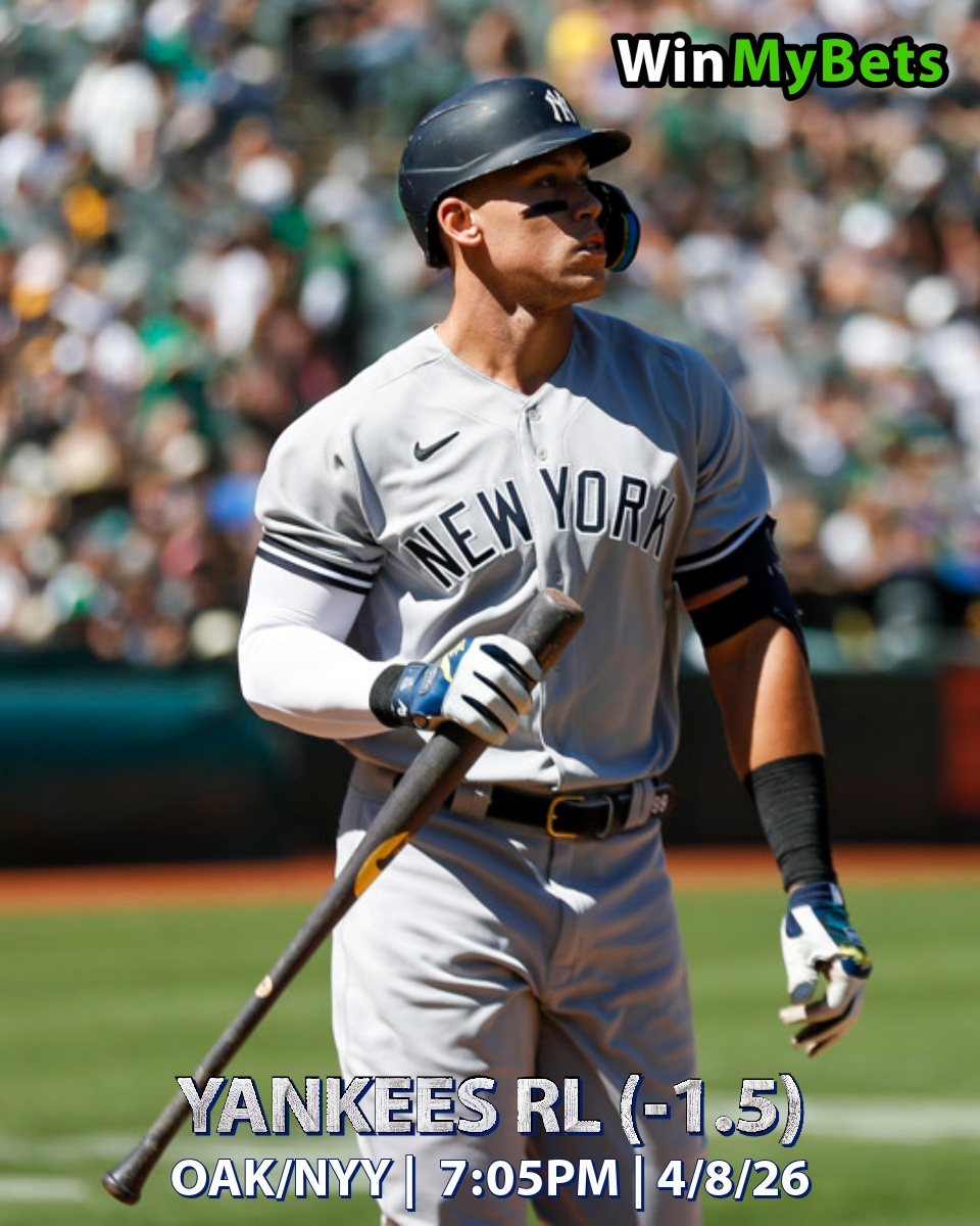 winmybets's tweet photo. Free Pick🚨

Athletics vs New York Yankees
(4/8/26) | 7:05 PM ET

Yankees RL (-1.5)

Link to the Free Pick w/ Odds, Preview, and Prediction: https://t.co/Iyo5lhU2nC

#ATHvsNYY | #Athletics | #RepBX | #MLB | #Sportsbetting | #FreePick https://t.co/FVwBSf0ery