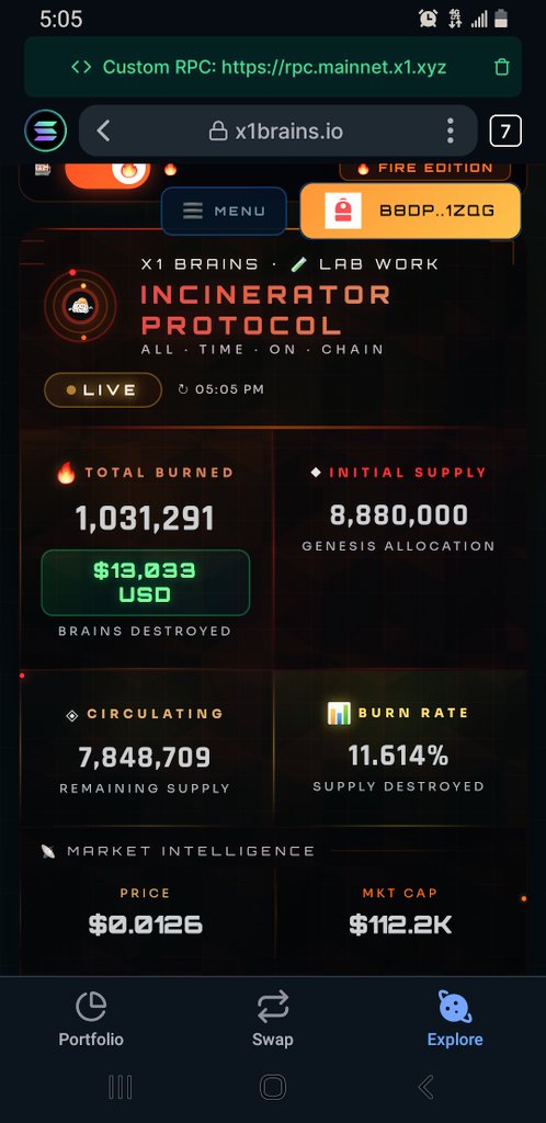 X1Brains's tweet image. BRAINS is not just trading on Xdex...We are BURNING IT ALL!!!!🔥

Over 1 Million Brains have been burned = $13,033 USD. 🤝

X1brains.io/burn-history

#x1 #xnt #brains #xenblocks