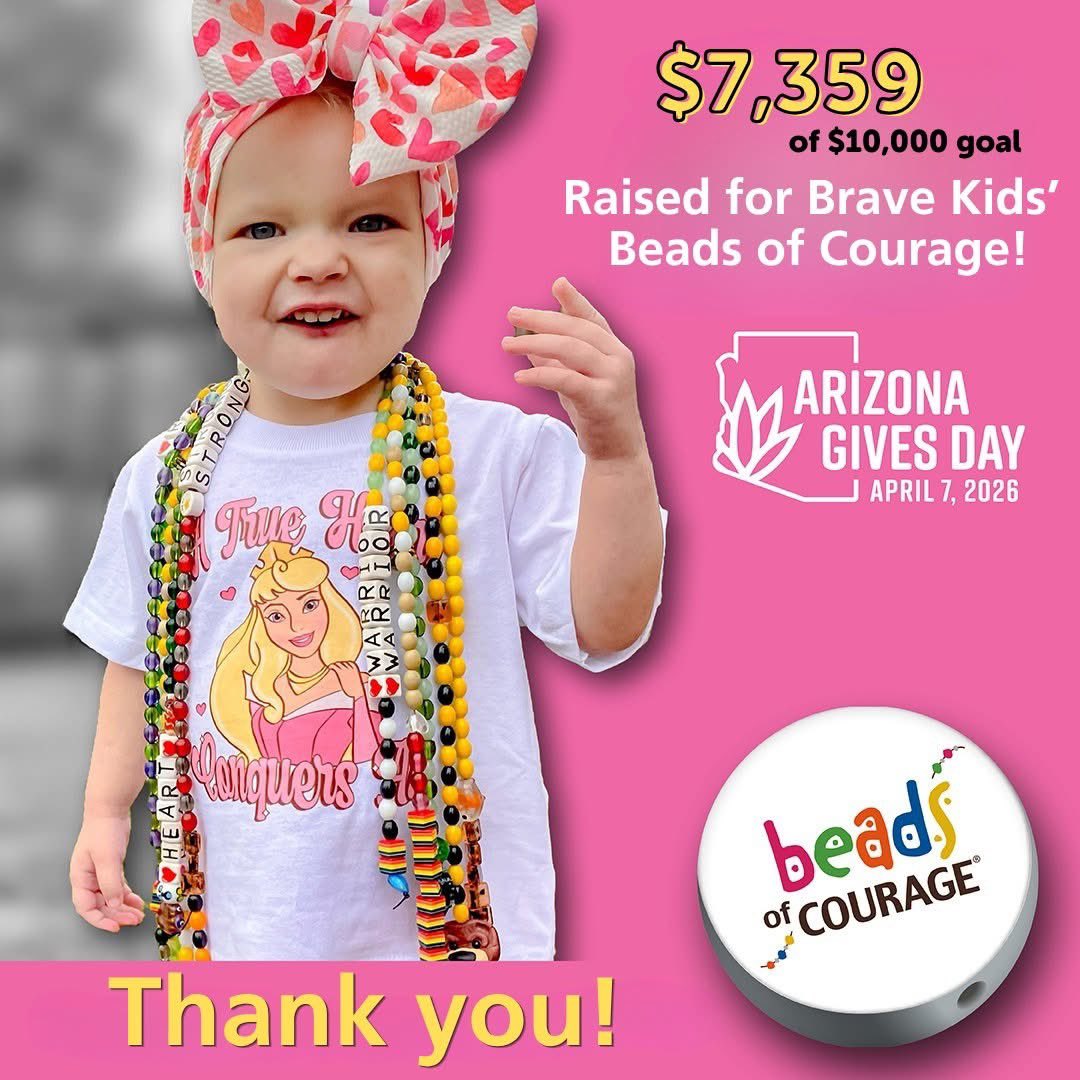 beadsofcourage's tweet photo. Thank you to all who generously gave for @azgives and set reminders to give during our Power Hours! Together, we raised $7,359 of our $10,000 goal! Giving is still open to help us reach our goal: https://t.co/NNFjMFMUf4 

Thank you to all our supporters! https://t.co/mV3DVoXAt1