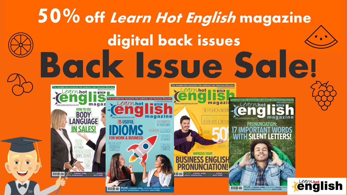 LearnHotEnglish's tweet photo. Back issue sale! 50% off a digital copy of Learn Hot English magazine! But hurry! The offer only lasts until Sunday 19th April. Click here: https://t.co/GvcEN0WB8y https://t.co/sA1DQZaUiJ