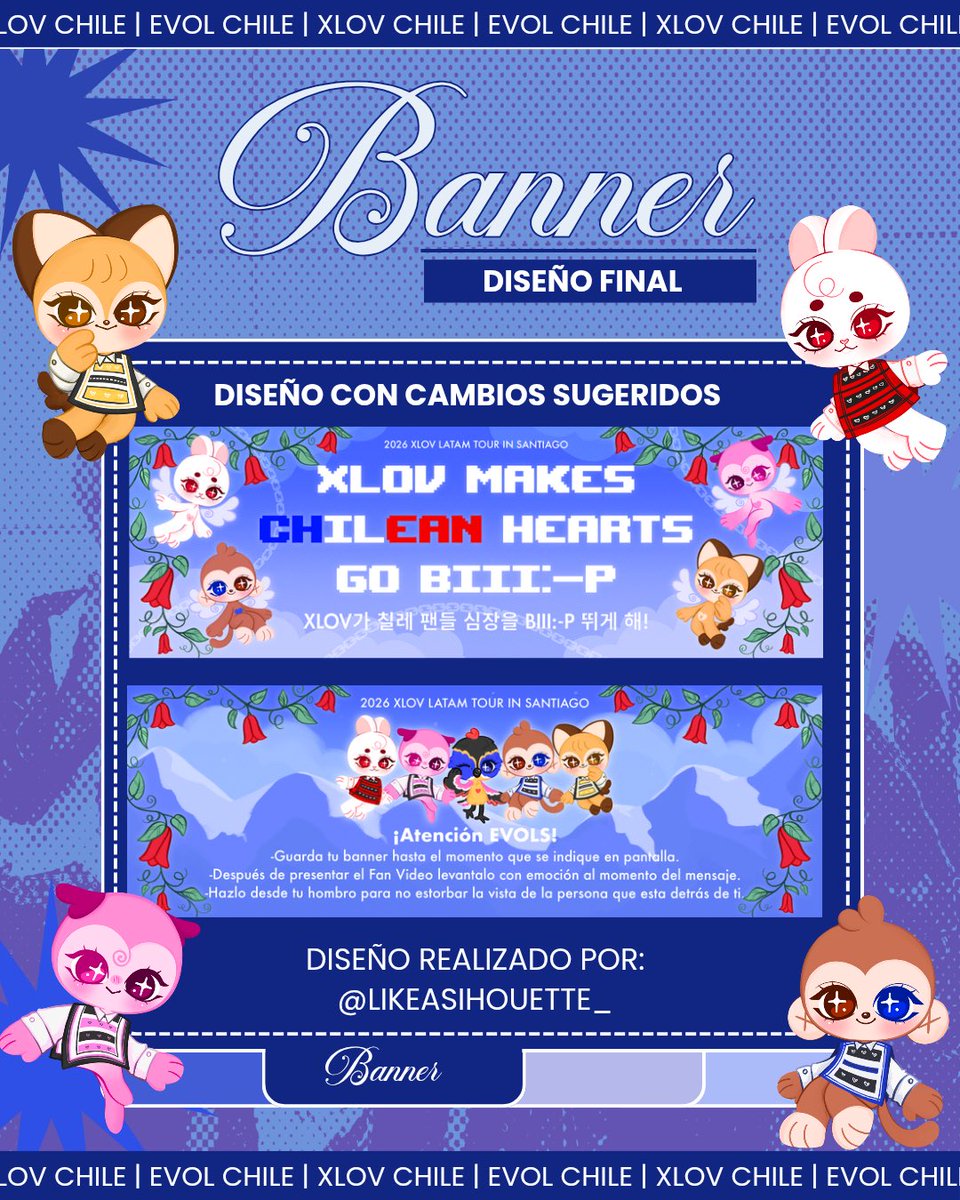 XLOVCHILE's tweet photo. ¡Hola Evols! 
Les presentamos el diseño final del banner, creado a partir de los cambios y sugerencias que realizaron.
De verdad esperamos que sea algo que les encante tanto como a nosotres.

Agradecimientos a @ likeasilhoutte_ (ig) por el amor y dedicación al diseño del banner. https://t.co/ouBACbAmyr
