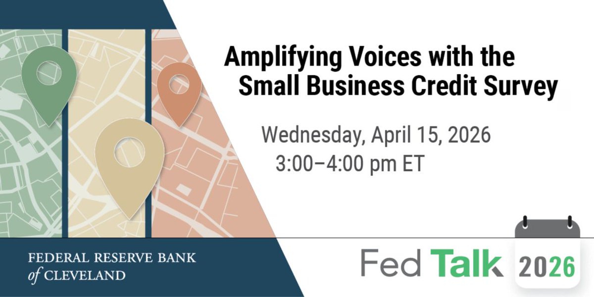 ClevFedResearch's tweet image. The Federal Reserve has surveyed tens of thousands of small business owners nationwide since 2016. From credit access to AI adoption, get the inside scoop on small business trends and a chance to ask the researchers your #SmallBiz questions: clefed.org/4v0rpVp