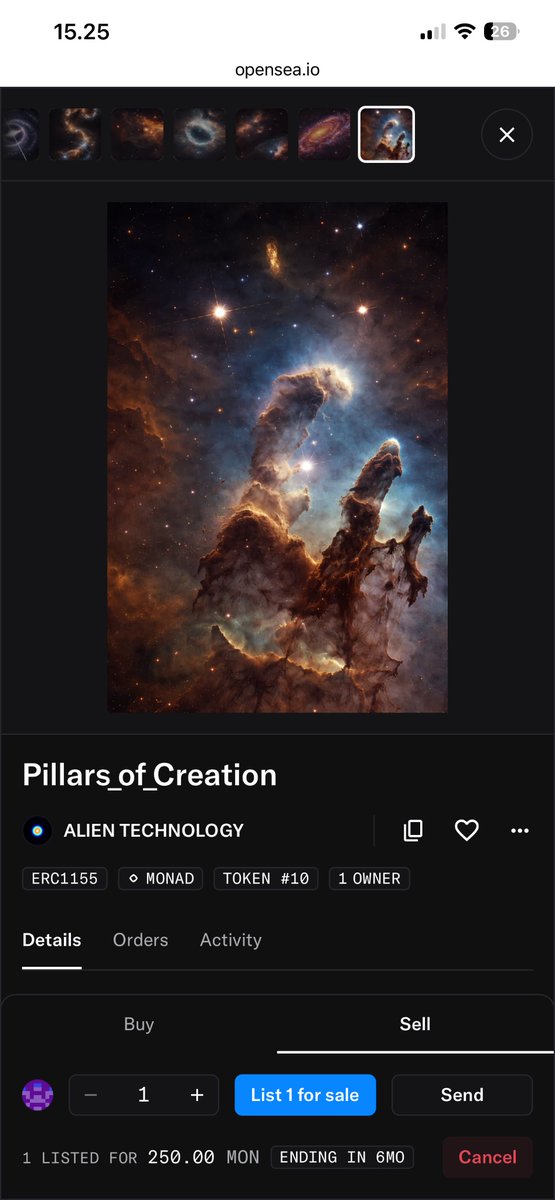 ALIENT315's tweet photo. All 8K cinematic mods of real telescope FITS data.

Prices 100–250 MON. 10,000 total on Monad.  
52 owners already.

First sales dropping any minute.

Full collection (sorted by price):  
https://t.co/JiNmVSABd0

#AlienTechnology #MonadNFT #SpaceObjects https://t.co/22O2LpVqvG