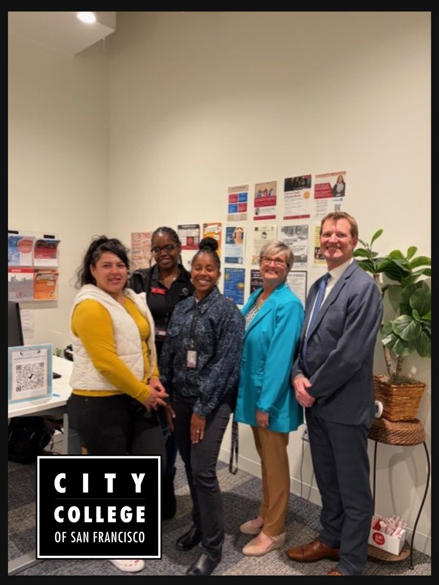 OfficialCCSF's tweet photo. Chancellor Messina welcomes Trent Rhorer to CCSF's CalWORKS in Student Success Center! Trent, of City &amp; County of S.F. Human Services, and Alicia Smith, CCSF CalWORKS Employment Specialist &amp; Work Study Supervisor, with Myah Smith and Sofia Flores, discuss program benefits. https://t.co/KsrsfBtEbM