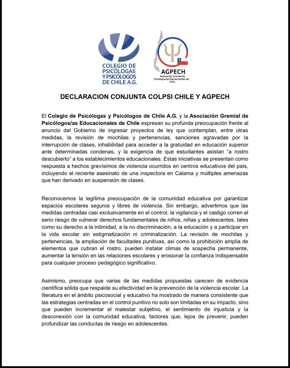 Colegio Psicólogas y Psicólogos de Chile tweet media