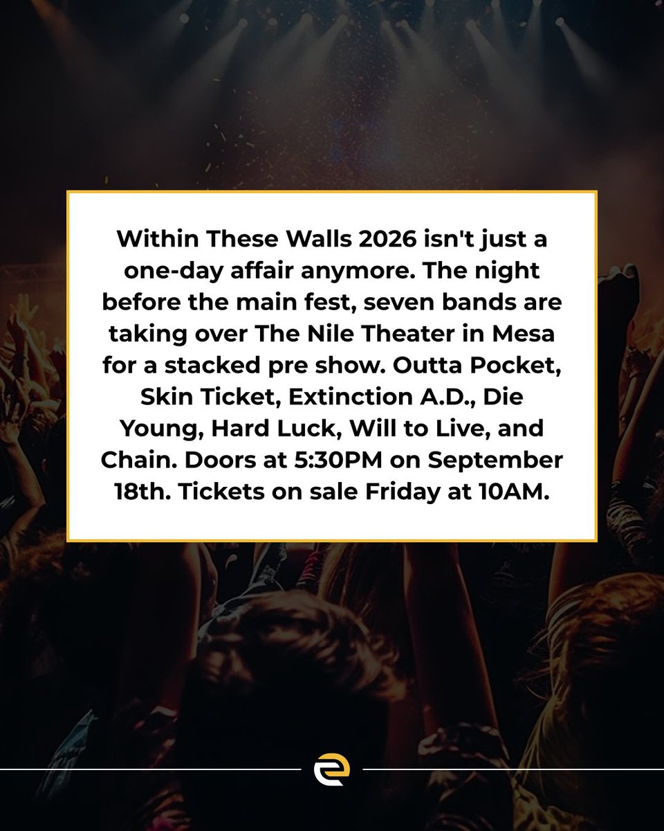 evvntlyapp's tweet photo. Within These Walls 2026 Pre Show Lineup Just Dropped and It Goes Hard

🔗 https://t.co/Ao4cHnvMVh https://t.co/Hn7cQqaQIx