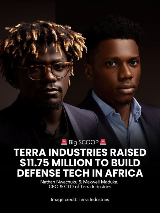 AfricanJesu's tweet image. Terra Industries @terraindustries is a Nigerian defense tech startup designing and manufacturing autonomous #drones and sentry towers for industrial security, optimized for Africa's terrain.

Terra was founded in 2024 by CEO Nathan Nwachuku and CTO Maxwell Maduka. #IgboExcellence