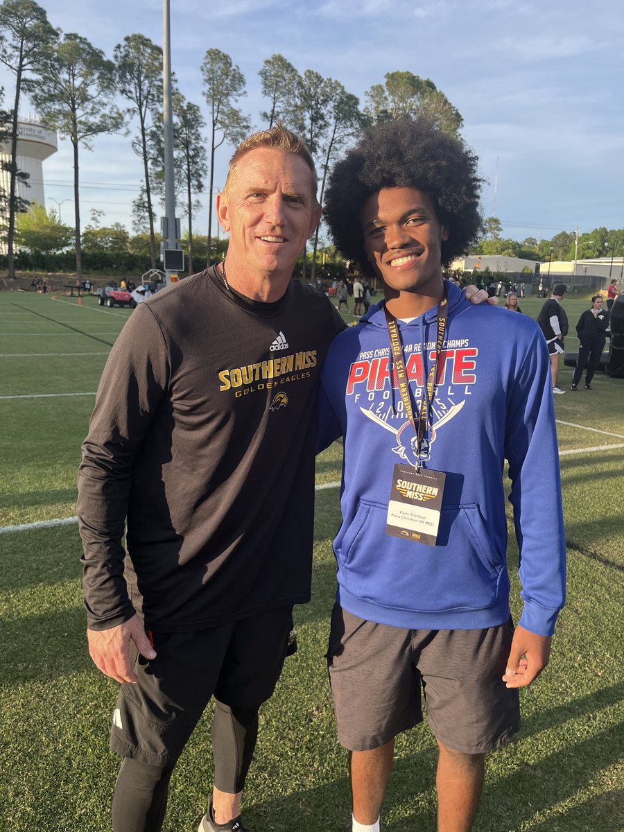 ParisTrivillion's tweet photo. Had a great time this Monday in Hattiesburg! @SouthernMissFB @CHbanderson @coachstringer @DrakeDiedrick https://t.co/YTRjdgTGvl