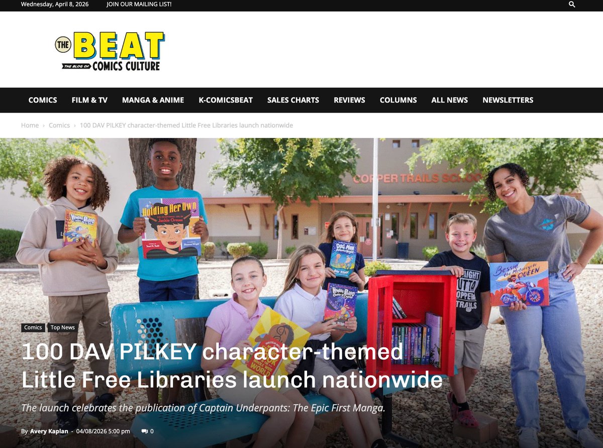 's tweet image. 100 Dav Pilkey Character-Themed Little Free #Libraries Launch Nationwide (via @comicsbeat) comicsbeat.com/100-dav-pilkey… #littlefreelibraries #books