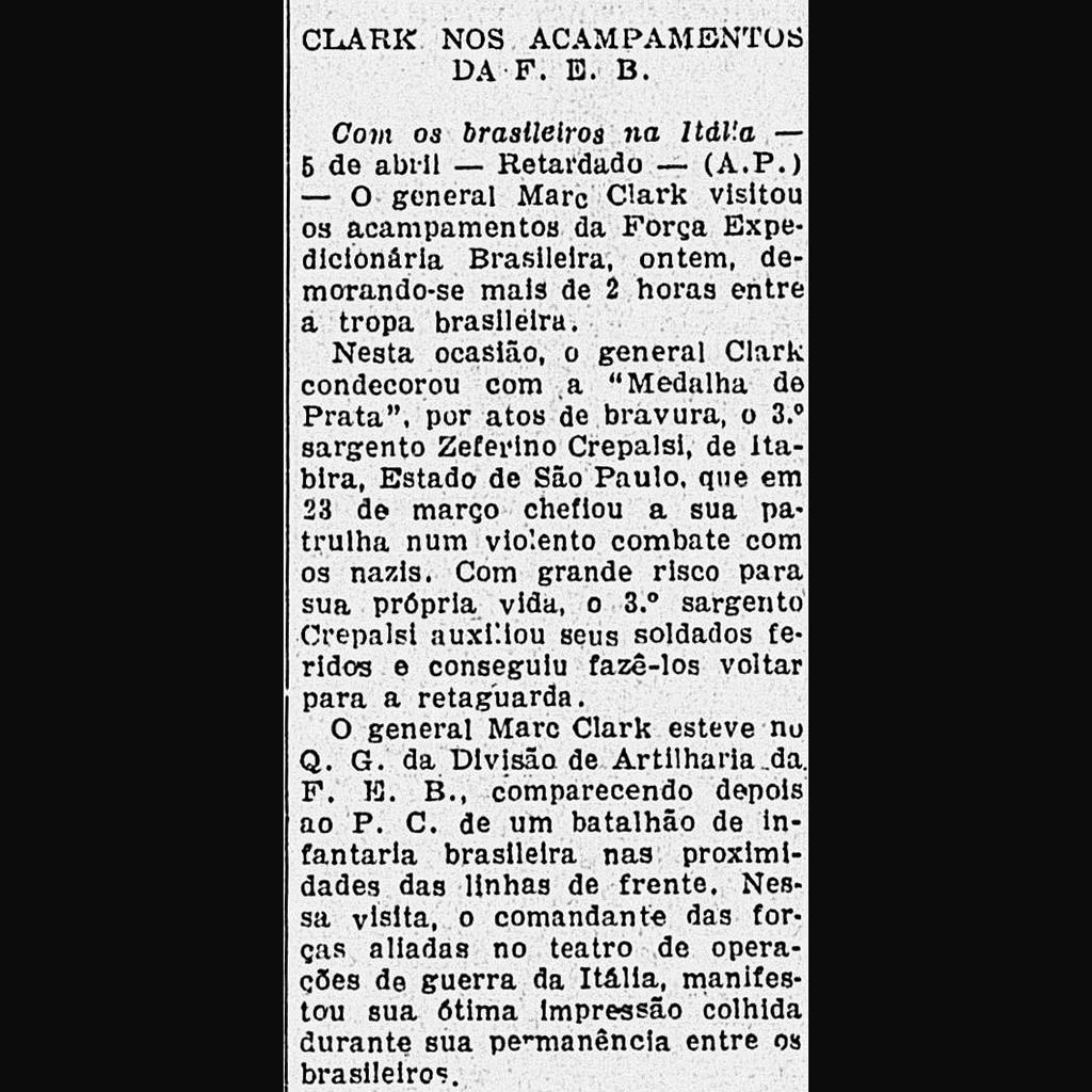 sentandoapua's tweet photo. Notícias da 2ª Guerra: 08ABR1945-Clark nos acampamentos da FEB
#ABR45 #CorreioDaManhã #WWII #FEB #MarkClark #USArmy @exercitooficial @feb_brasil @USArmy https://t.co/7K4XNIuDuz