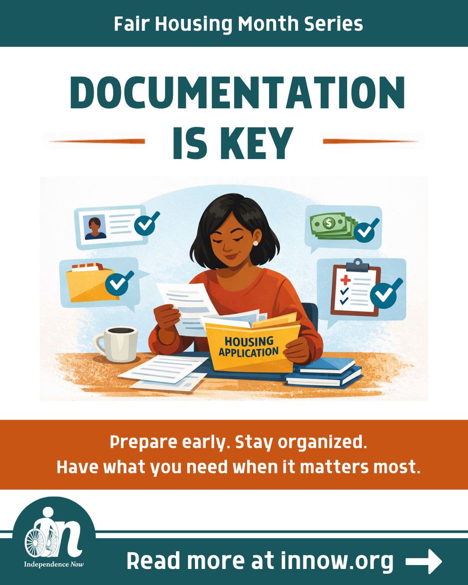 April is #FairHousingMonth. Independence Now is sharing weekly tips for navigating housing. First post: Documentation is Key. Learn what you need and why preparation matters.

Read more: buff.ly/BFejjI9

 #FairHousing #HousingAccess #IndependentLiving #DisabilityCommunity