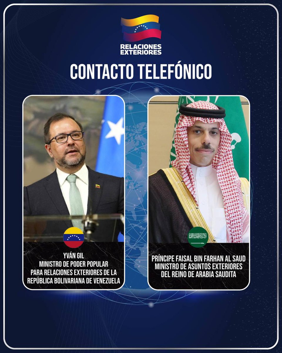 teleSURtv's tweet photo. 📌 El canciller de #Venezuela 🇻🇪, Yván Gil, sostuvo un encuentro con su homólogo saudí, Faisal bin Farhan Al Saud, para revisar la hoja de ruta bilateral. Durante el diálogo, ambos diplomáticos ratificaron la solidez de sus relaciones históricas y coincidieron en la necesidad de profundizar los mecanismos de desarrollo conjunto y entendimiento mutuo.