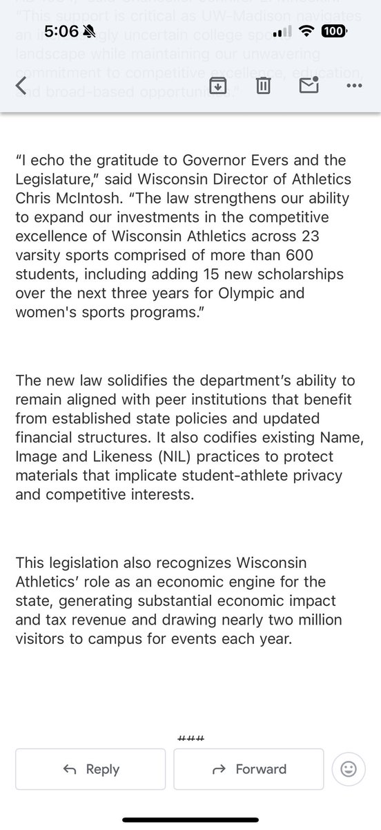 TheRealNickOsen's tweet photo. Via  Wisconsin Athletics: “Governor Evers Signs AB 1034 Into Law 

Supports Wisconsin Athletics’ Commitment to Excellence” https://t.co/mCZKs0VjgL