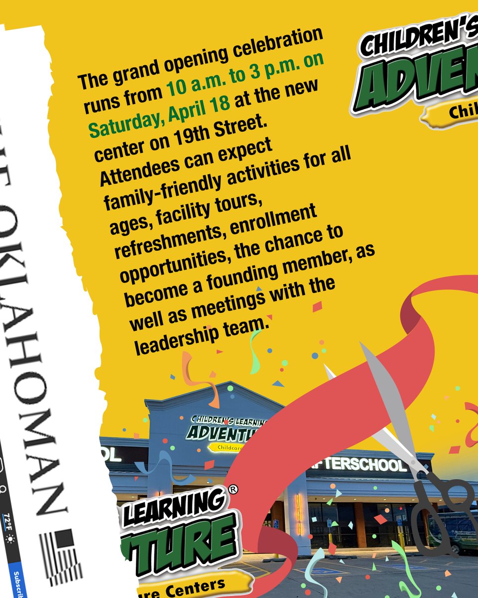 CLAChildCare's tweet photo. Moore, we made the news. @TheOklahoman just featured our new location on 19th Street — 10 days until grand opening and the hype is real. Read the full article here: https://t.co/Z8Ekxv7RYT
Grand opening: April 18, 10 a.m. to 3 p.m. Come see it for yourself. 📍 Moore, OK | 1-877-797-1417