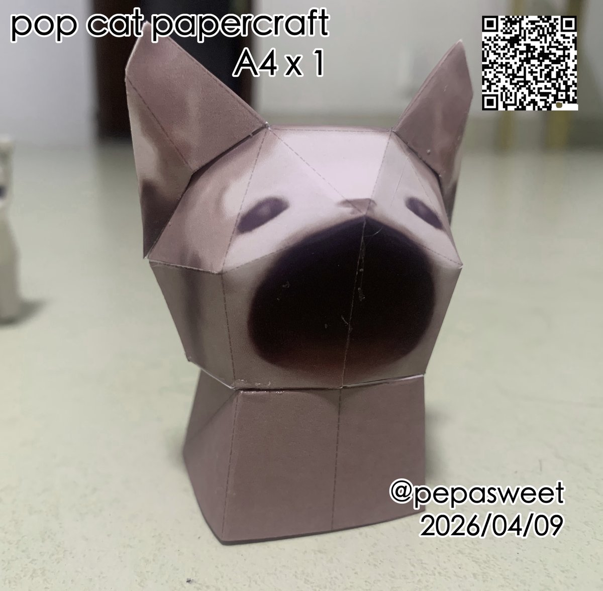 pepatiger's tweet image. 圖紙分享！
公開時間：現在～～～看心情完

Pop Cat是很久以前已經想做成紙模，
一直在考慮怎樣做成可動式，
最後放棄了WWW

影片在這
youtu.be/oRhg9cViafk?si…

其他紙模可在這邊購買
pepasweetkura.etsy.com

#meme #papercraft #cat
