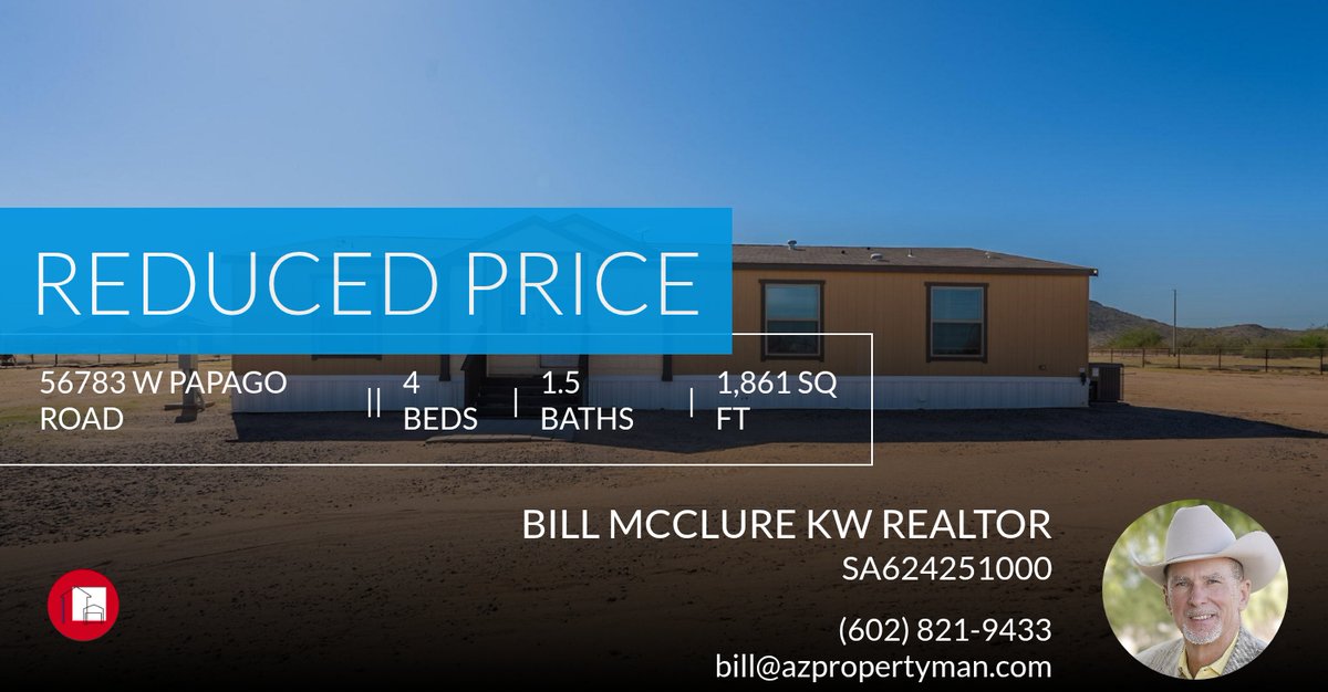 azpropertyman's tweet photo. 📍 Reduced Price 📍 This recently reduced home at 56783 W Papago Road in Maricopa won't last long, so, don't wait to set up a showing! Reach out here or at (602) 821-9433 for more information!

Bill McClure Keller Williams Realty S... https://t.co/3jTfzElldn https://t.co/QfsRgrgCPE