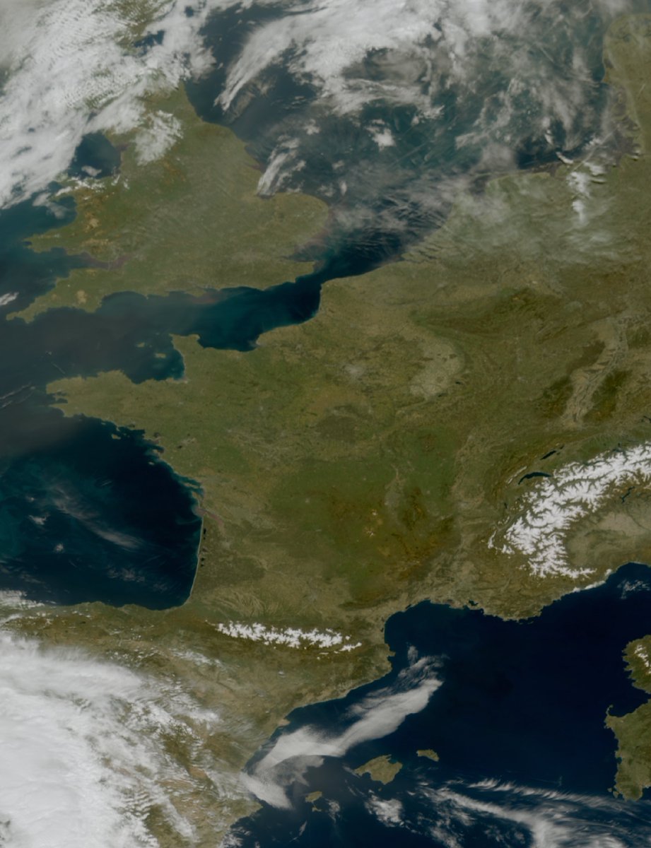 XploraSpace's tweet photo. 🇫🇷🛰️ Elle n’est pas belle, notre France sans nuages ?

Ce 9 avril, le pays est resté largement dégagé toute la journée, comme le montre cette image du satellite météorologique MTG-I1 prise à 14h30, quasiment sans couverture nuageuse. Une situation assez rare à l’échelle du pays. https://t.co/YqiqCP8EvA