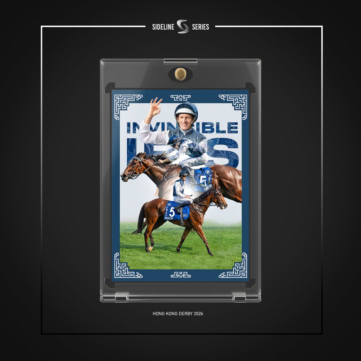 GraphicSterling's tweet photo. 🚨Invincible Ibis × Hugh Bowman🚨
Hong Kong Derby 2026 winner is heading to Sideline Series. Limited to 50 editions, coming soon.

One Touch case. Signed on card. Premium treatment.

This one’s for the Hong Kong racing fans 🇭🇰 

Who’s keen? #SidelineSeries #InvincibleIbis
