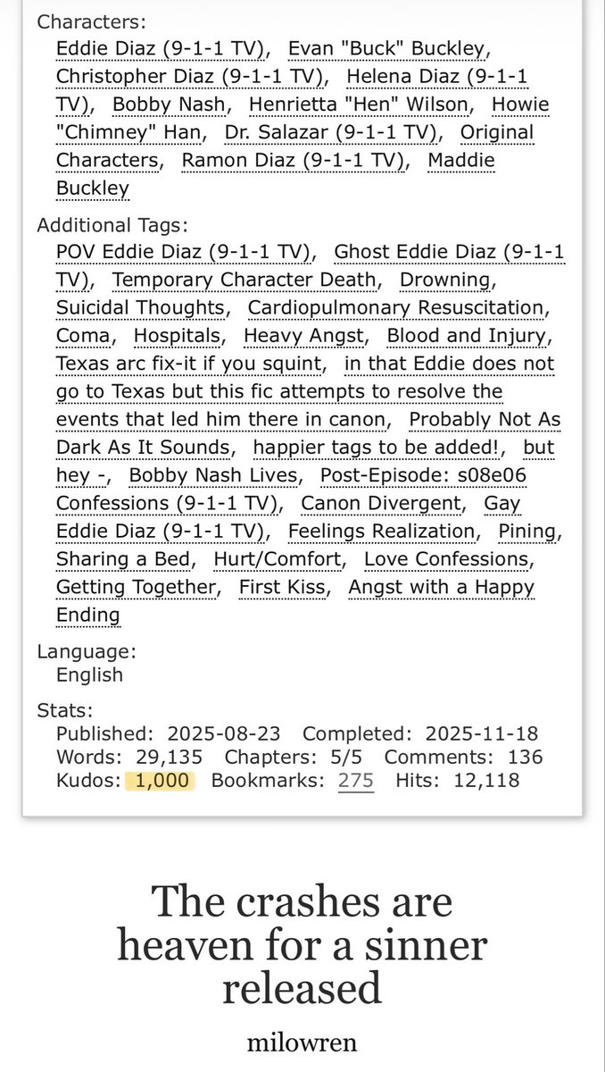 Ghost Eddie hit 1000 kudos! Thank you so much to everyone who has read and liked this - of all the buddie fics I’ve written, I think this one is the most special to me! 🩷👻
