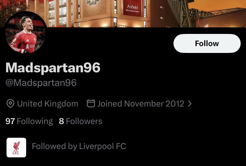 8 followers and one of them being Liverpool 🤔 good to know ppl on the social media team can publicly have agendas against a player
