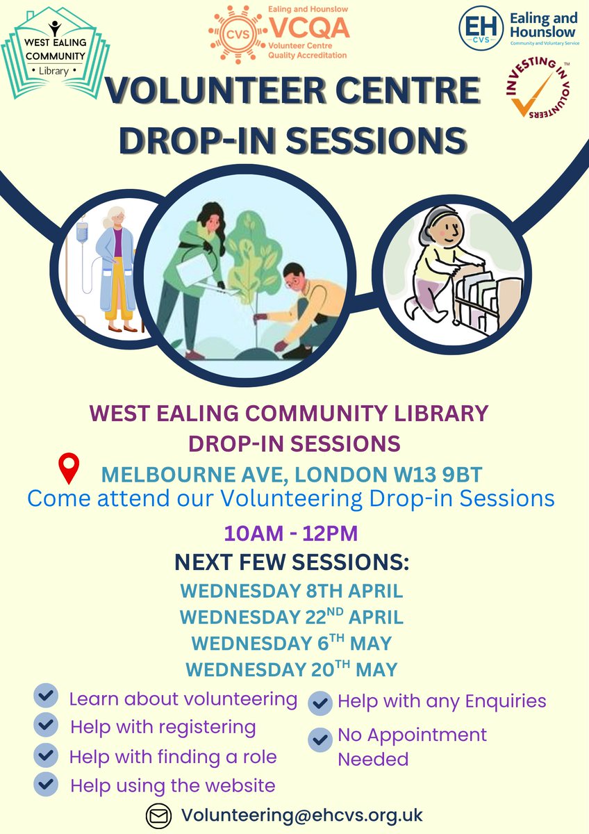 WEaling_Library's tweet photo. 🌟 Join Our Volunteering Drop-In Sessions! By
@Hounslowtweets

Explore rewarding volunteer opportunities at West Ealing Library Fortnightly, on Wednesdays!  Come by and start your journey of making a positive impact today! 📷 📷 💪 https://t.co/6X8em1O6N1
