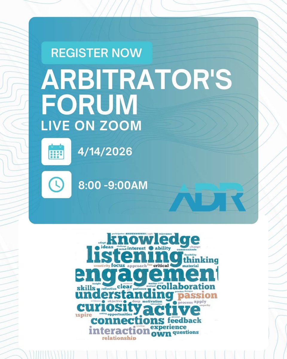Join the Florida Bar ADR Section Arbitration Committee for our April Arbitration Forum.

Date: April 14, 2026
Time: 8:00 AM – 9:00 AM
Cost: Free and open to all

Join via Zoom:
us02web.zoom.us/j/81710094208?…

Meeting ID: 817 1009 4208
Passcode: 567343

#FloridaBarADR #ADRSection