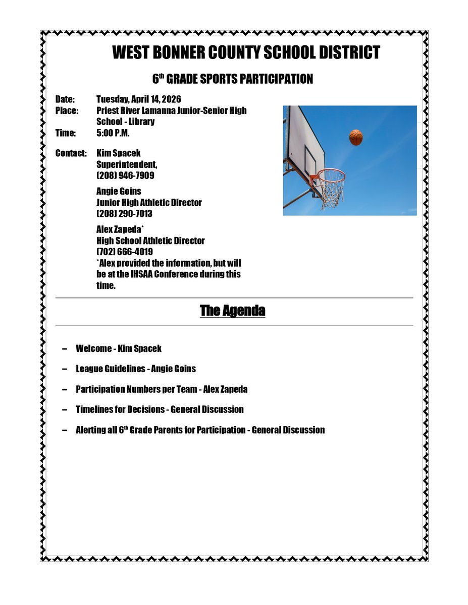 6th Grade Sports Participation Information: