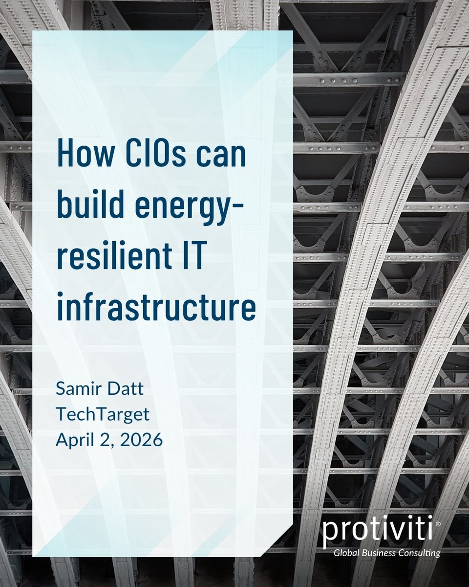 Protiviti's tweet image. Rising #energy costs are reshaping #IT strategy. CIOs must treat energy not as a cost, but a risk to govern. "You cannot build resilience against a threat you haven't characterized,” says Protiviti’s Samir Datt. Learn more in TechTarget: bit.ly/4sxbdZn #Protiviti