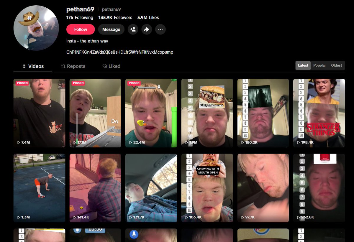 VampSolx's tweet photo. Ethan is famous on tiktok and everyone loves him. We made him a coin on BAGS. Lets support him and make history with the coin.

Im trying to contact him, he made a coin earlier, so im pretty sure it will be easy to let him claim

https://t.co/hnoOKpdcJQ https://t.co/WvUqRwHtRJ
