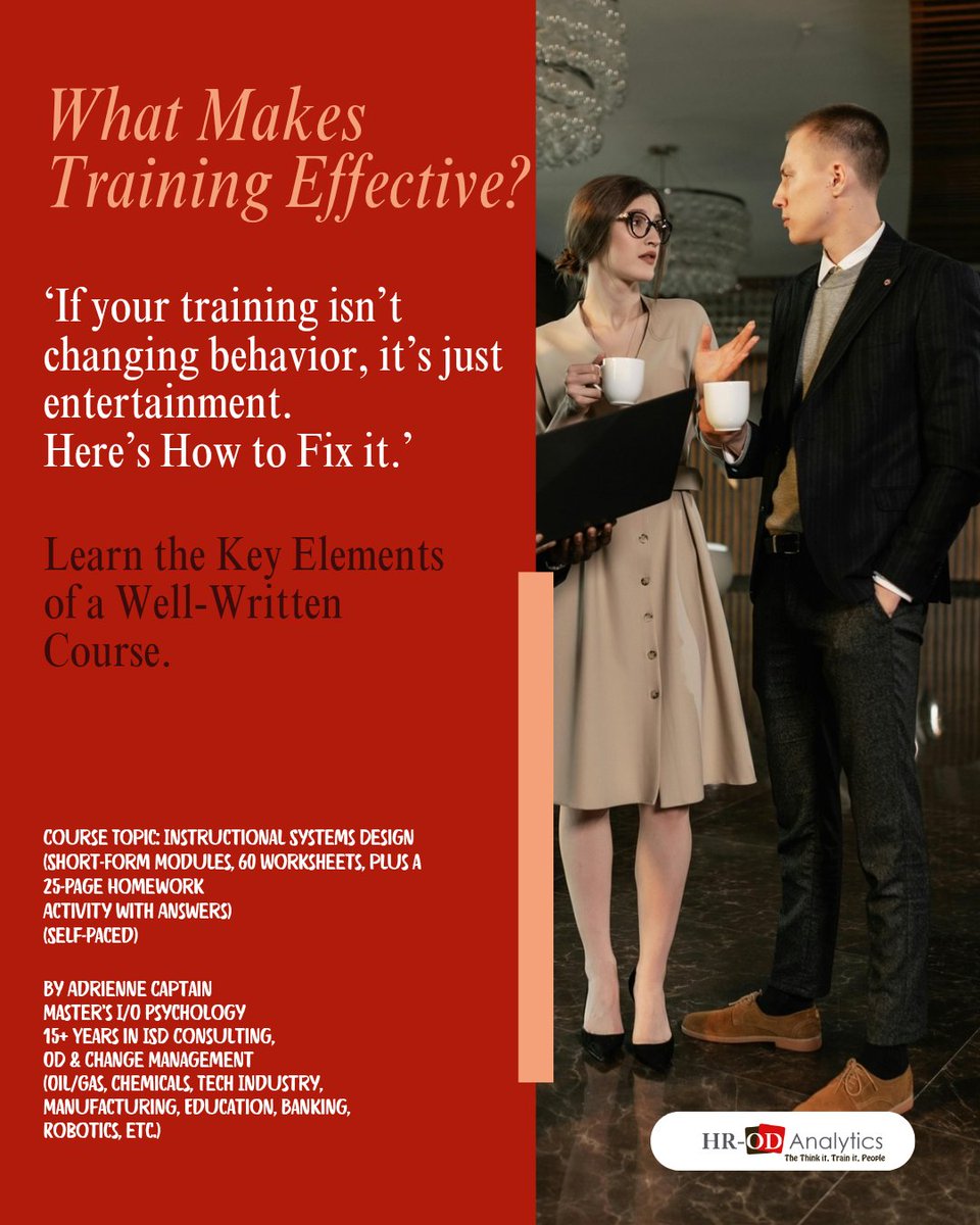 Want to Learn How to Fix a Poorly Designed Course?  Learn the appropriate Instructional Design Process with this #training.  Start Here:
adrienne-s-school-2b8a.thinkific.com/courses/learn-…

#Leadership #Engineering #Technology #ProjectManagement #Management #Learning #Analysis #HR #OrgDev #Career  #Art