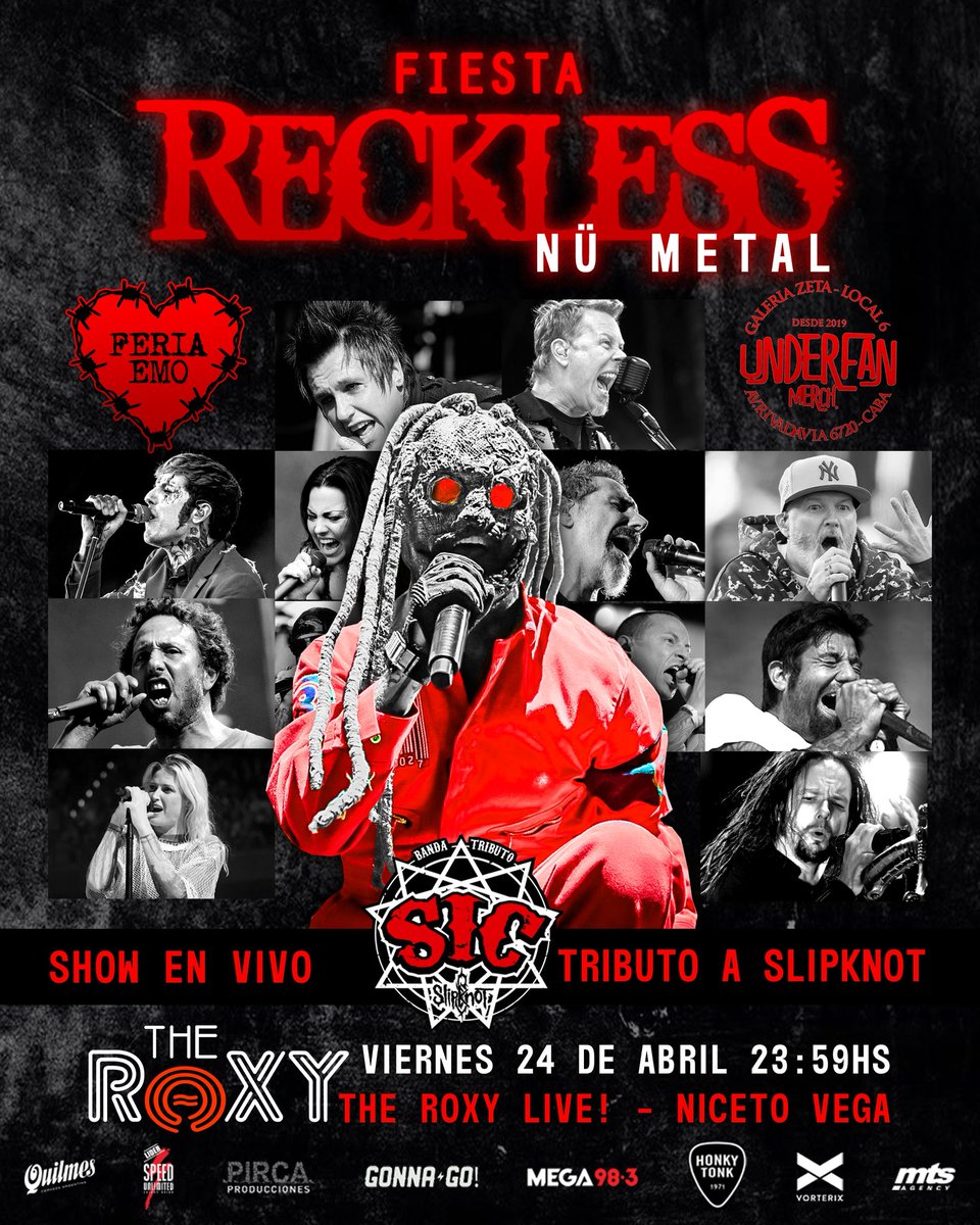 recklessfiesta's tweet photo. 🔥 RECKLESS ESPECIAL NU METAL EN THE ROXY LIVE (CON TRIBUTO A SLIPKNOT) 🤘🏻

‼️🔜 Nos vemos el VIERNES 24 de ABRIL en una nueva edición de FIESTA RECKLESS, en esta oportunidad en The Roxy Live. Prepárate para poguear toda la noche sin parar 💣💥 https://t.co/BZMAFMFz2v