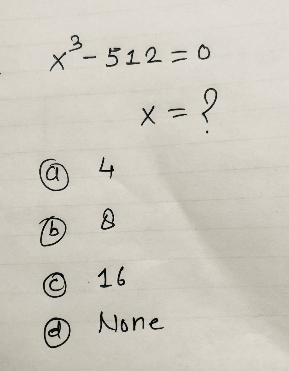 mathtech789's tweet photo. X^3-512=0
X=? https://t.co/LI7fxtWKFZ
