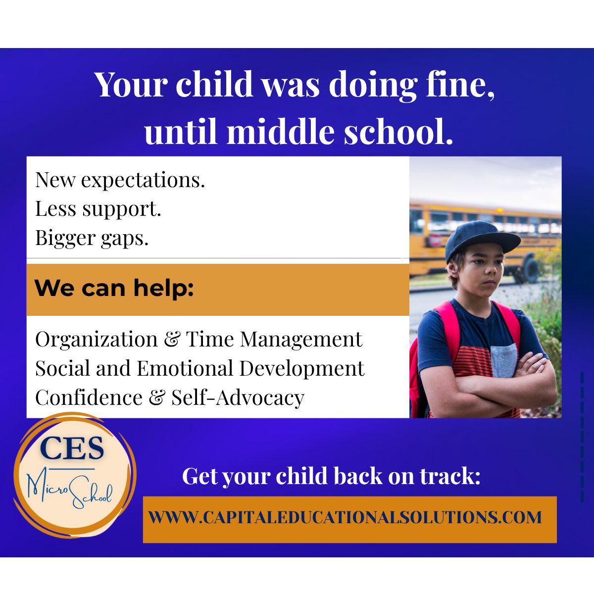 At CES Microschool, students receive personalized learning, social and emotional support and executive functioning skill building within a small learning community. 
Learn how we can support your  visiting buff.ly/J6L385l or call 919-906-9265.

#Microschool #MiddleSchool