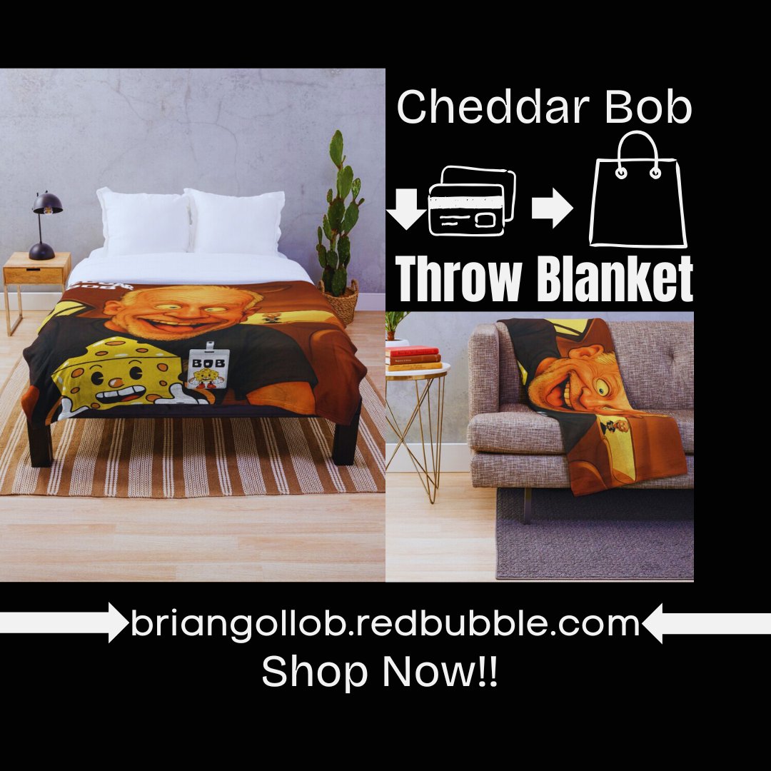 BGCreativeArt's tweet image. Upgrade your downtime. Cheddar Bob Throw Blanket. Humorous artwork. Soft comfort. Instant personality for your space. Shop now: 
briangollob.redbubble.com
#CheddarBob #CheddarBobThrowBlanket #ThrowBlanket #HomeDecor #PopArt #Redbubble