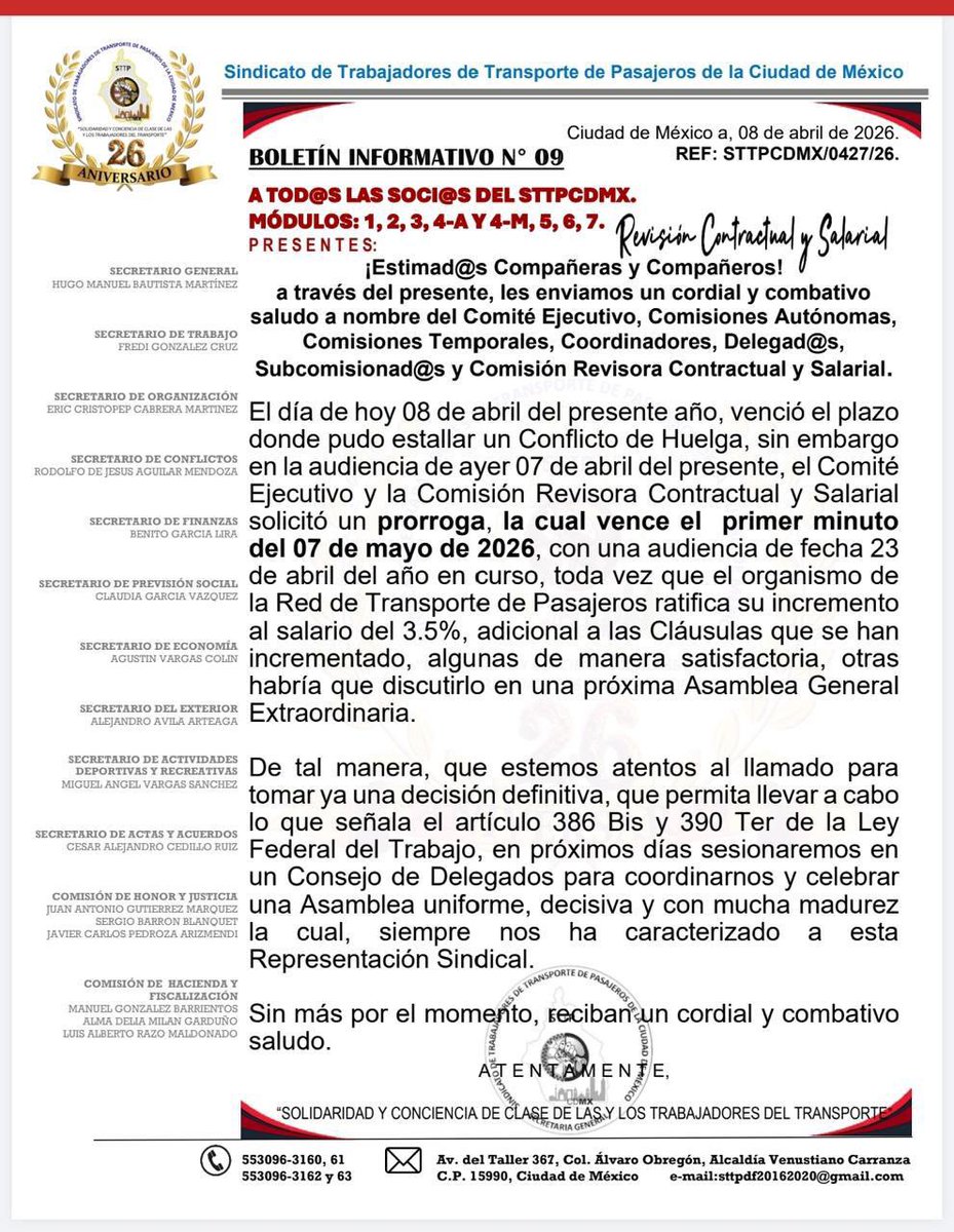 Atentos a los llamados seguimos el proceso de nuestra Revisión Salarial y Contractual con <a href="/RTP_CiudadDeMex/">Red de Transporte de Pasajeros-RTP</a> 
Analicemos juntos representantes y base trabajadora 
<a href="/GobCDMX/">Gobierno de la Ciudad de México</a> 
<a href="/HMBM_16/">Hugo Manuel Bautista</a> <a href="/FREDIGO17506733/">FREDI GONZALEZ</a> <a href="/CRISTOPEPE25/">CRISTOPEP</a> <a href="/BenitoGarca20/">Benito García</a>