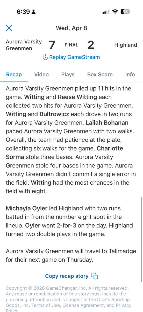 Aurora Softball tweet media