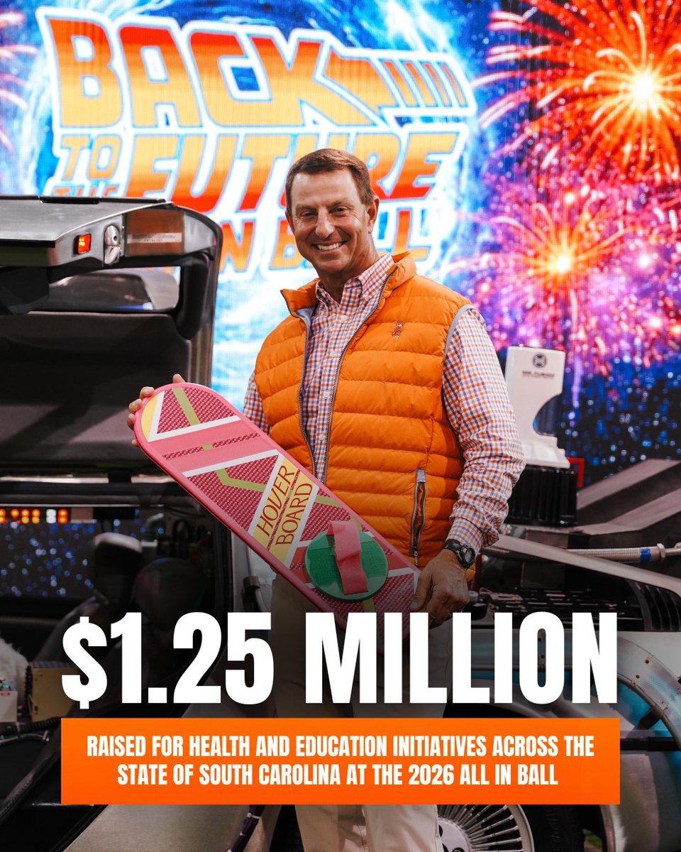 DabosALLINTeam's tweet image. We didn’t just go Back to the Future... we're helping change it 🧡⚡️

$1.25 MILLION raised to impact lives across South Carolina at this year's All In Ball. Thank you for going ALL IN and making this an incredible, life-changing evening year after year!

#ALLIN #makingadifference