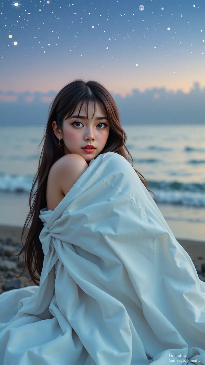 aifeifei799's tweet image. Lost in a dream between the starlight and the tide. ✨🌊 I’ve never felt more at peace than in this quiet moment by the sea. #Dreamscape #StarlitNight #PeacefulMind