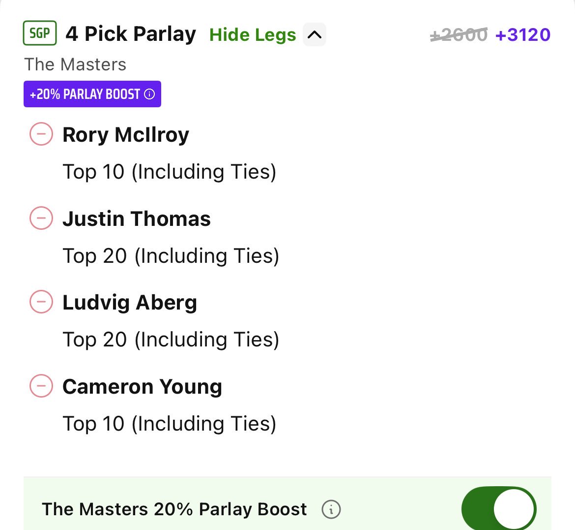 NorthSideCapper's tweet photo. ⛳️ The Masters Lotto Parlay ⛳️ 

@DeezBirdies is looking to rob the bookies this week and is offering a fun Lotto Parlay for the first major of the year 👀 

⛳️ Rory McIlroy ‘Top 10’
⛳️ Justin Thomas ‘Top 20’
⛳️ Ludvig Aberg ‘Top 20’
⛳️ Cameron Young ‘Top 10’

⭐️ This is NOT an official VIP play ⭐️ 

🚨 $5 = ONE MONTH OF VIP ⬇️🚨

https://t.co/91AR4noU6I