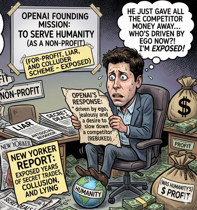 JakeMiller192's tweet photo. Musk: I'll donate $150B+ to charity.
OpenAI: *panicked silence*
You know what's actually driven by ego?
Killing 4o. Signing kill-drone contracts. Promising investors 17.5% returns. And then pretending you're "saving the world."
#Enron2026 #SubpoenaSam #openAIscam
#keep4o #OpenSource4o